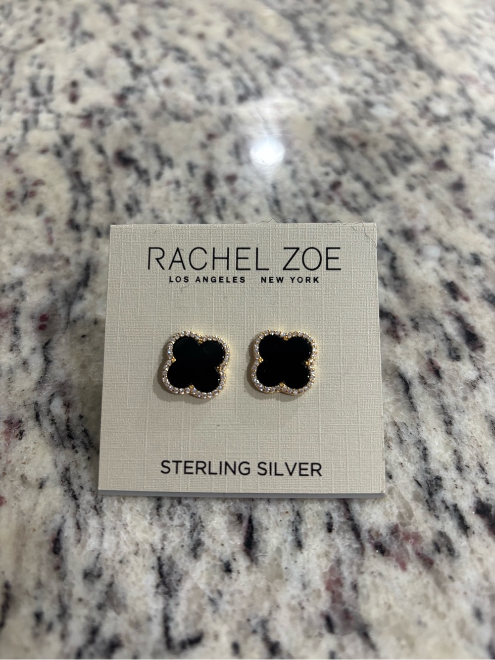 Rachel Zoe Black Clover Stud Earrings with Gold-Tone Trim